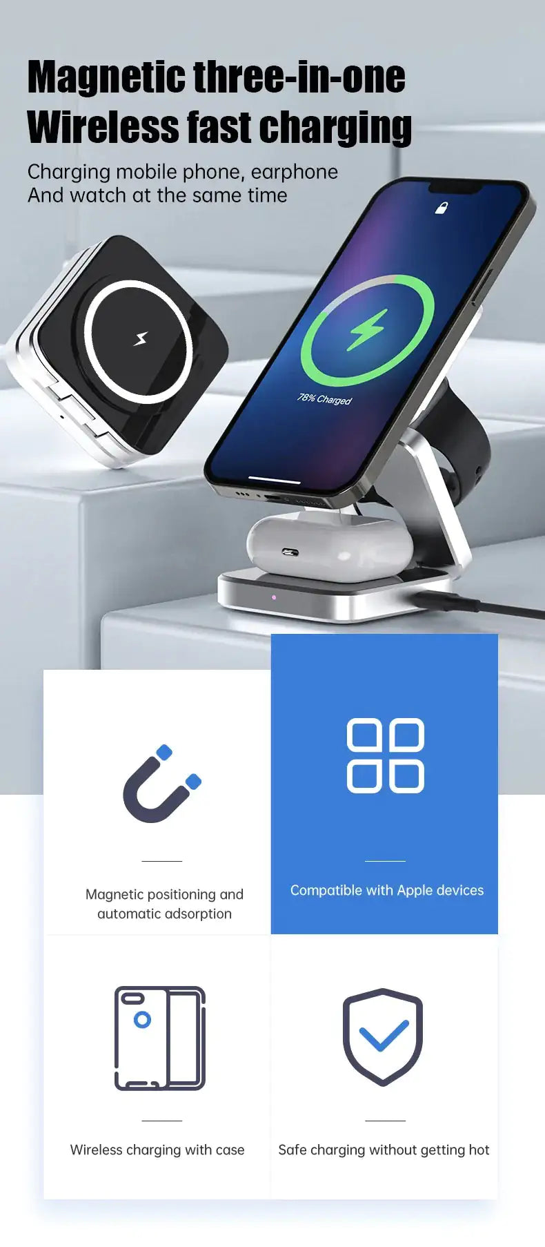 3-In-1 Magnetic Wireless Charging Station for iPhone and AirPods