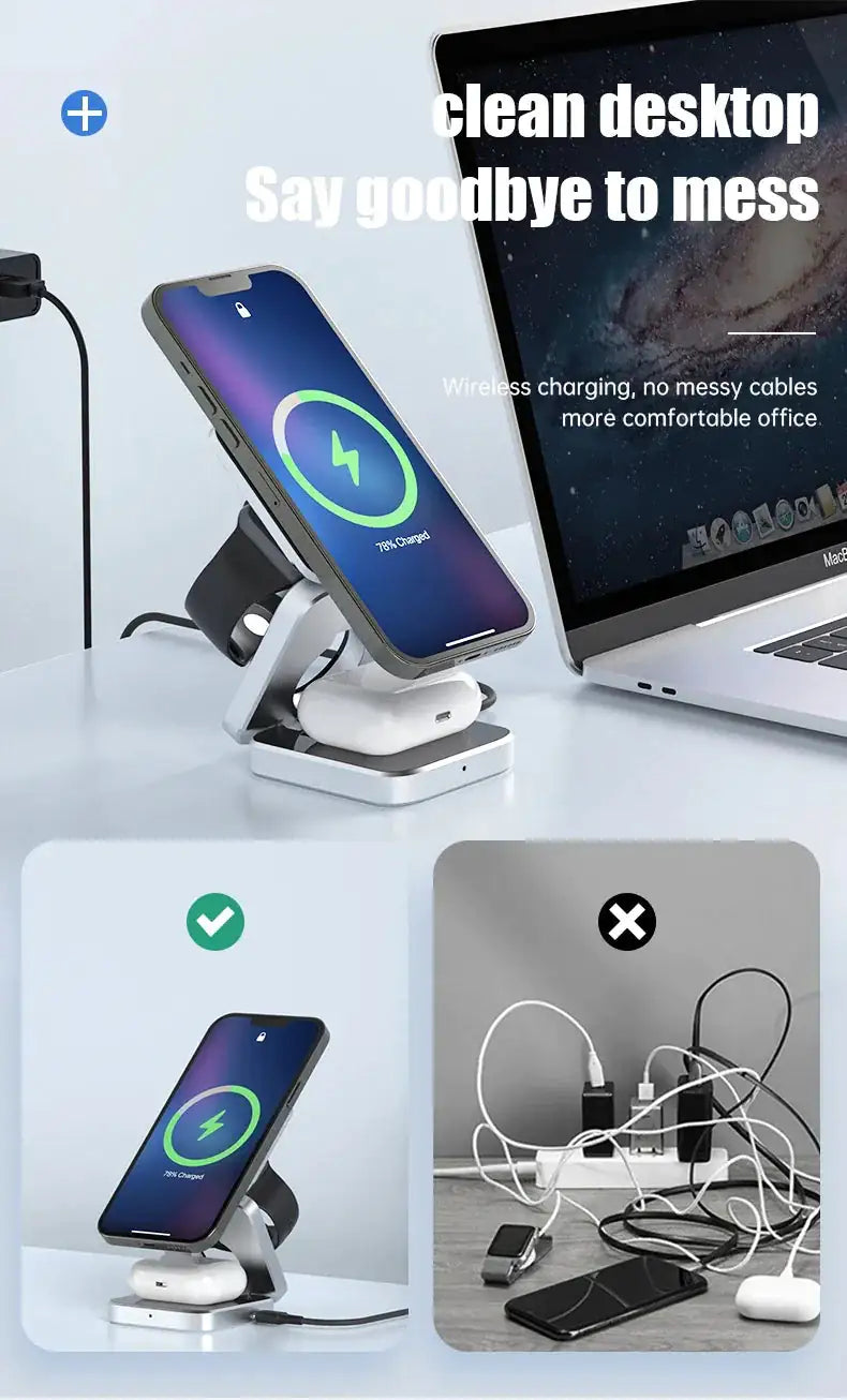 3-In-1 Magnetic Wireless Charging Station for iPhone and AirPods