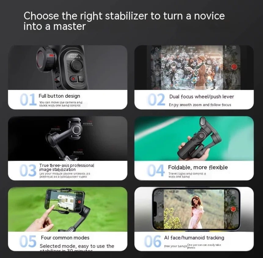 Tri-Axis Smartphone Gimbal with Fill Light