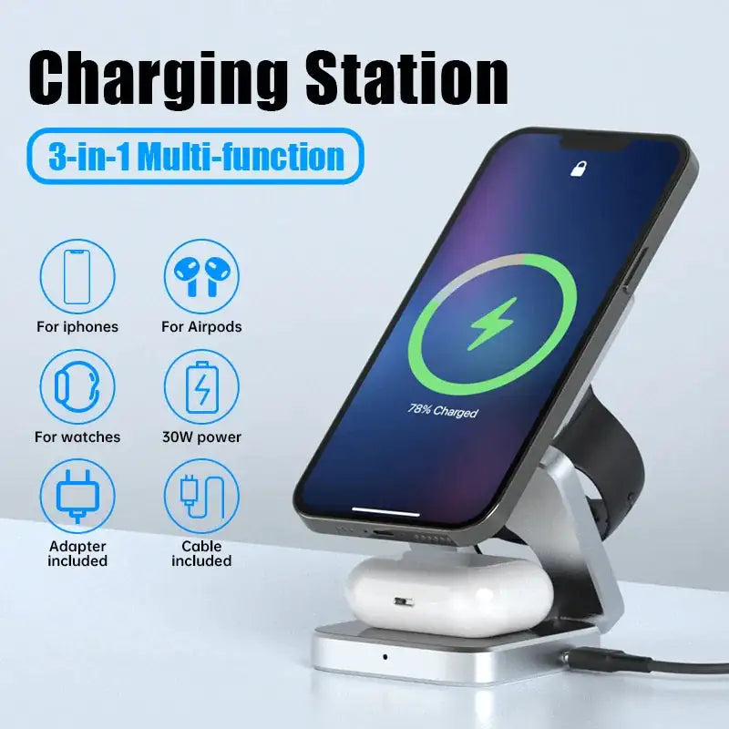 3-In-1 Magnetic Wireless Charging Station for iPhone and AirPods