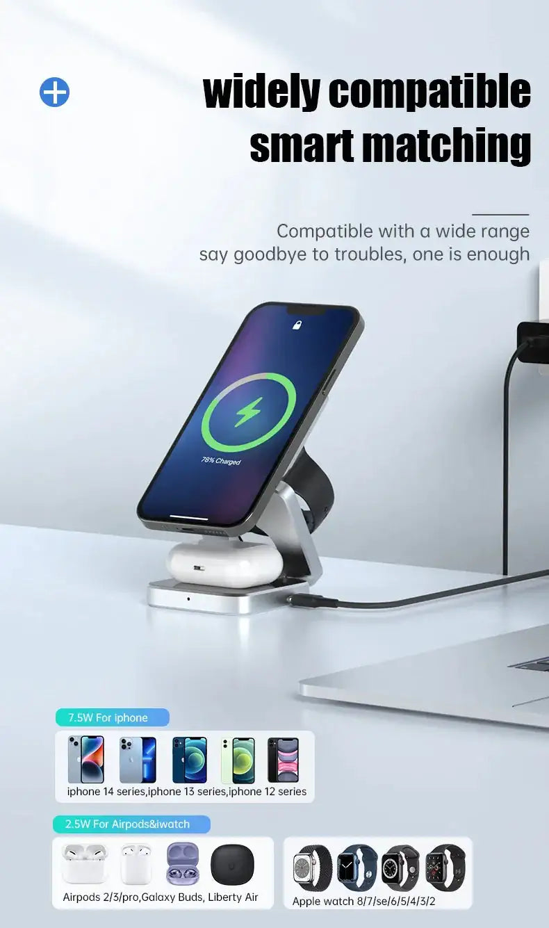3-In-1 Magnetic Wireless Charging Station for iPhone and AirPods